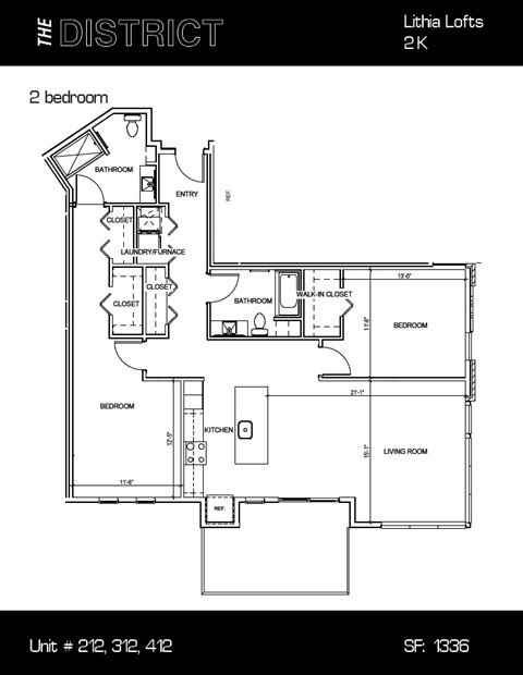 Floor plan for 2 beds, 2 baths, 1336 sqft